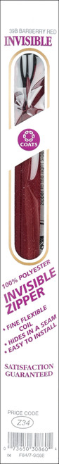 Coats Invisible Zipper 12" To 14"-Barberry Red - F84 14-39B - 073650895982