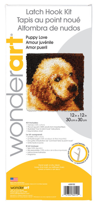 Wonderart Latch Hook Kit 12"X12"-Puppy Love 426132C