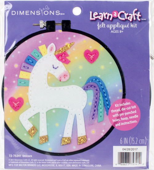 Dimensions Learn-A-Craft Felt Applique Kit 6" Round-Unicorn 72-75341 - 088677753412