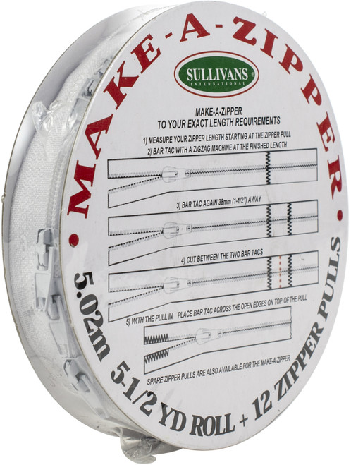 Sullivans Make-A-Zipper Kit 5.5yd-White 951-49
