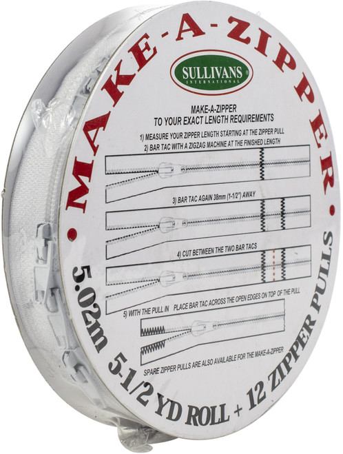 Sullivans Make-A-Zipper Kit 5.5yd-White - 951-49