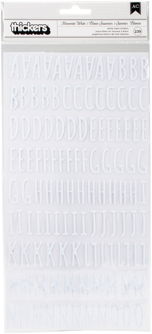 Amy Tan Hustle & Heart Thickers Stickers 239/Pkg-Memento Alphabet/White Puffy 341886 - 718813418867