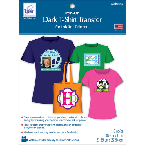 June Tailor Iron-On Ink Jet Transfer Sheets 8.5"X11" 3/Pkg-Dark T-Shirt JT855 - 730976085502