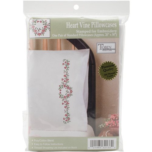 Tobin Stamped For Embroidery Pillowcase Pair 20"X30"-Heart Vine -T232133 - 021465321332