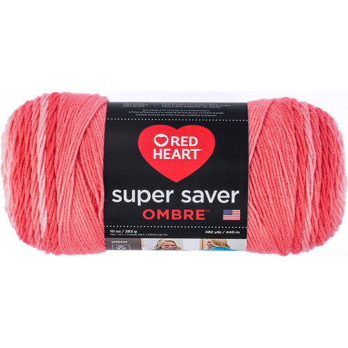 Red Heart Super Saver Ombre Yarn-Deep Sea Coral - E305-3967 - 073650020339