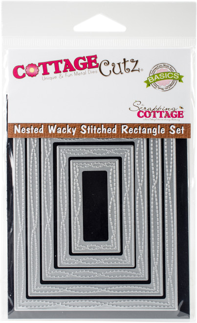 CottageCutz Nested Dies 5/Pkg-Wacky Stitched Rectangle CCB071 - 819038021099