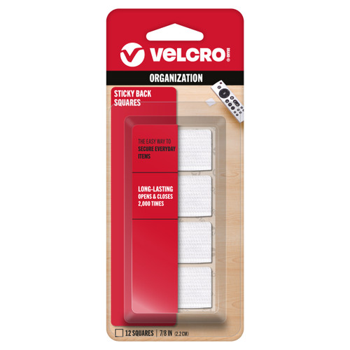 VELCRO(R) Brand Sticky Back Squares .875" 12/Pkg-White - 90073 - 075967900731