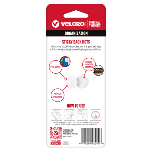 VELCRO(R) Brand Sticky Back Coins .625" 15/Pkg-White - 90070