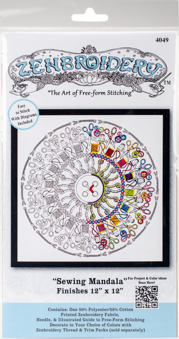 Design Works/Zenbroidery Stamped Embroidery Kit 12"X12"-Sewing Mandala DW4049 - 021465040493