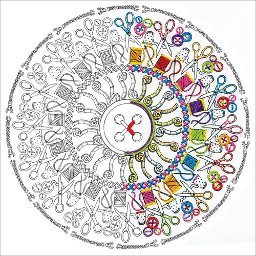 Design Works/Zenbroidery Stamped Embroidery Kit 12"X12"-Sewing Mandala - DW4049