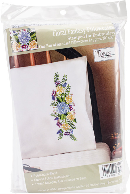 Tobin Stamped For Embroidery Pillowcase Pair 20"X30"-Floral Fantasy T232176 - 021465321769