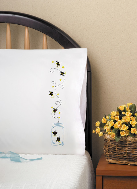 Tobin Stamped For Embroidery Pillowcase Pair 20"X30"-Fireflies - T232174 Tobin Stamped For Embroidery Pillowcase Pair 20"X30"-Fireflies - T232174
