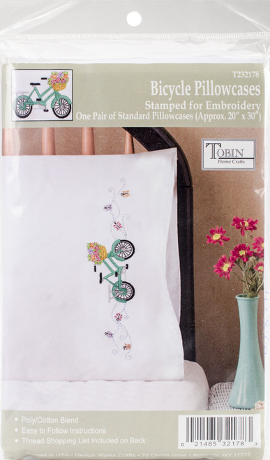 Tobin Stamped For Embroidery Pillowcase Pair 20"X30"-Bicycle T232178 - 021465321783