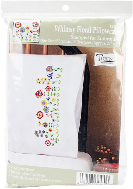 Tobin Stamped For Embroidery Pillowcase Pair 20"X30"-Whimsy Floral T232180 - 021465321806