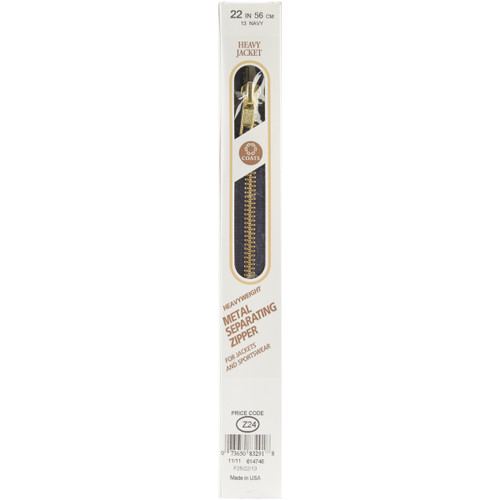 Coats Heavyweight Brass Separating Metal Zipper 22"-Navy - F25 22-13 - 073650832918