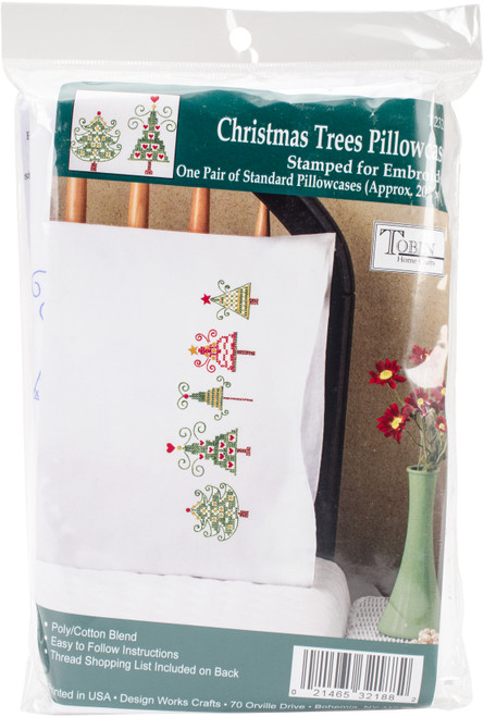 Tobin Stamped For Embroidery Pillowcase Pair 20"X30"-Christmas Trees - T232188 - 021465321882