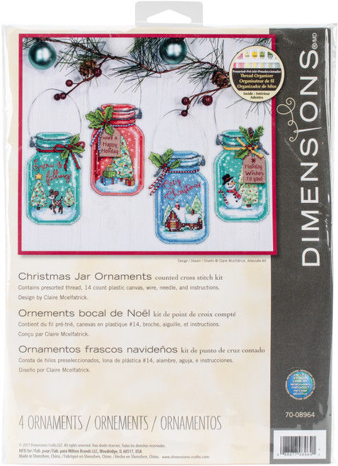 Dimensions Counted Cross Stitch Ornament Kit Set of 4-Christmas Jar Ornaments (14 Count) - 70-08964 - 088677089641