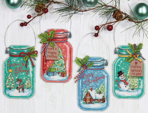 Dimensions Counted Cross Stitch Ornament Kit Set of 4-Christmas Jar Ornaments (14 Count) 70-08964