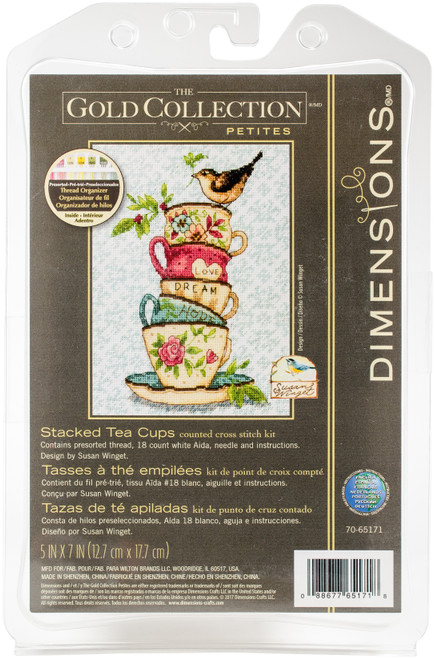Dimensions Gold Petite Counted Cross Stitch Kit 5"X7"-Tea Cups (18 Count) - 70-65171 - 088677651718