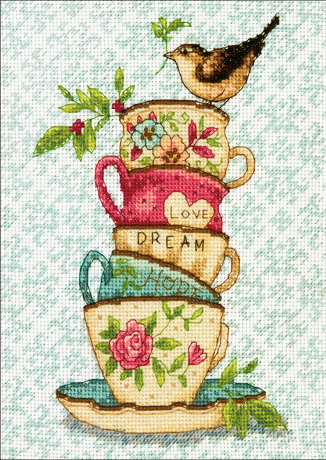 Dimensions Gold Petite Counted Cross Stitch Kit 5"X7"-Tea Cups (18 Count) 70-65171