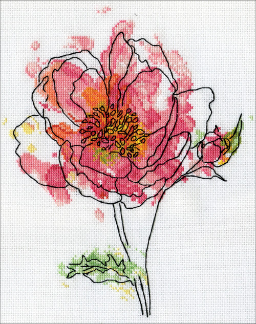 Design Works Counted Cross Stitch Kit 5"X7"-Pink Floral (14 Count) - 2970