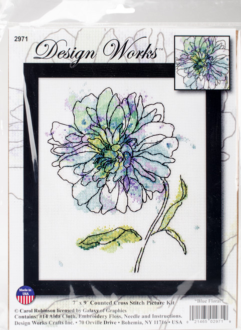 Design Works Counted Cross Stitch Kit 8"X10"-Blue Floral (14 Count) 2971 - 021465029719