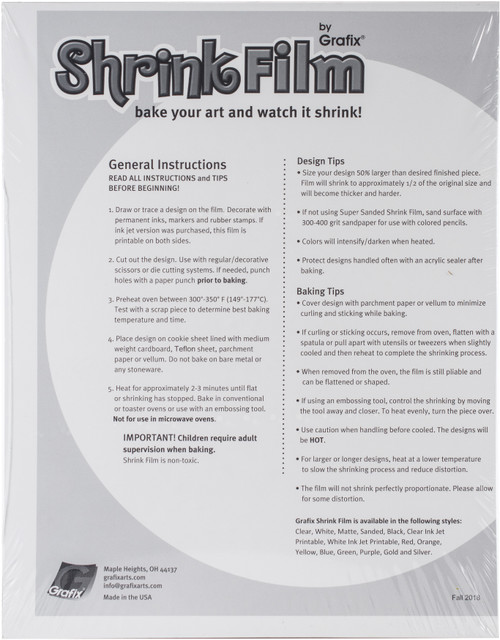 Grafix Shrink Film 8.5"X11" 50/Pkg-Clear - KSF50-C