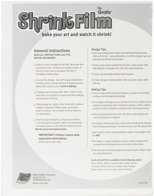 Grafix Inkjet Shrink Film 8.5"X11" 50/Pkg-White - KSF50IJ-W