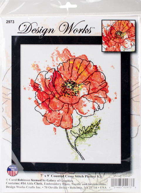 Design Works Counted Cross Stitch Kit 5"X7"-Peach Floral (14 Count) - 2973 - 021465029733