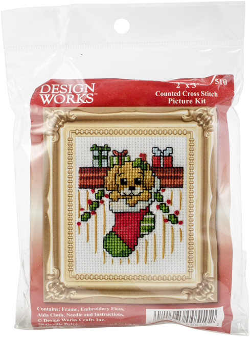 Design Works Counted Cross Stitch Kit 2"X3"-Puppy In Stocking Mini (18 Count) DW510 - 021465005102