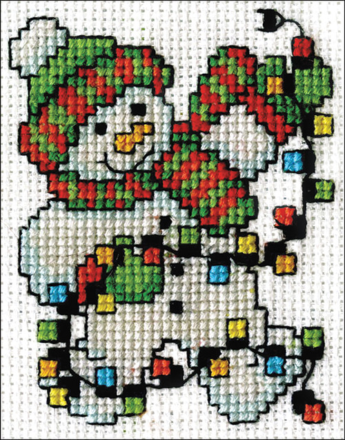 Design Works Counted Cross Stitch Kit 2"X3"-Snowman Lights Mini (18 Count) DW517