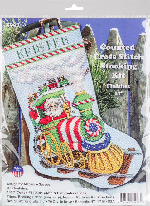 Design Works Counted Cross Stitch Stocking Kit 17" Long-Santa Train (14 Count) DW5997 - 021465059976
