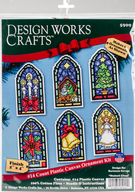 Design Works Counted Cross Stitch Kit 2"X4" Set of 6-Stained Glass Ornament (14 Count) DW5909 - 021465059099