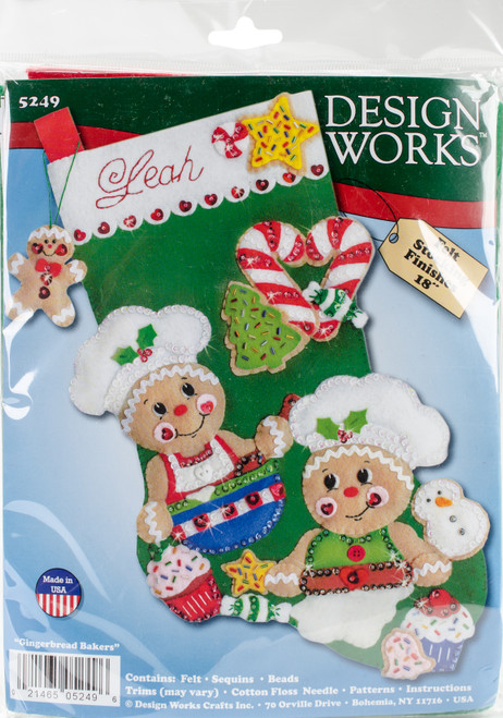 Design Works Felt Stocking Applique Kit 18" Long-Gingerbread Bakers - DW5249 - 021465052496