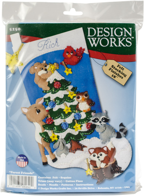 Design Works Felt Stocking Applique Kit 18" Long-Woodland Friends DW5250 - 021465052502