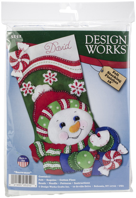 Design Works Felt Stocking Applique Kit 18" Long-Candy Cane Snowman DW5252 - 021465052526