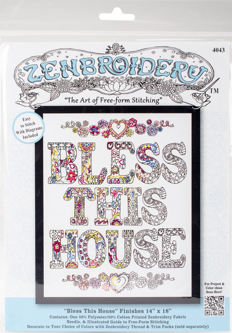 Design Works/Zenbroidery Stamped Embroidery Kit 12"X12"-Bless This House DW4043 - 021465040431