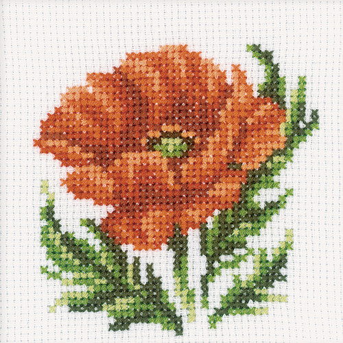 RTO Counted Cross Stitch Kit 4"X4"-Poppy Flower (14 Count) H167
