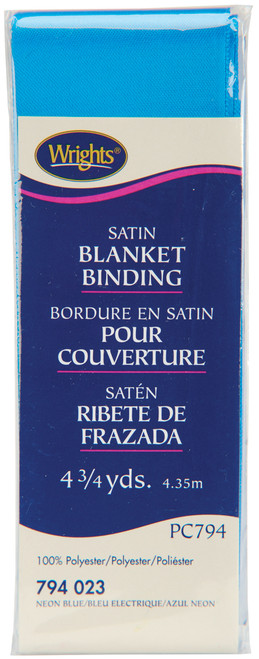 Wrights Single Fold Satin Blanket Binding 2"X4.75yd-Neon Blue 117-794-023 - 070659548420