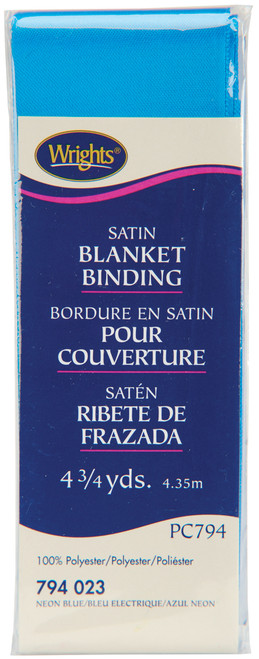 Wrights Single Fold Satin Blanket Binding 2"X4.75yd-Neon Blue - 117-794-023 - 070659548420