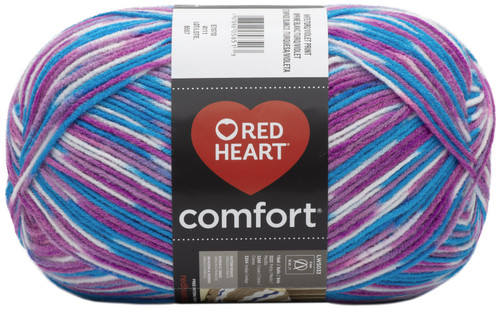 Red Heart Comfort Yarn-White, Turquoise & Violet Print - E707D-4111 - 067898058513