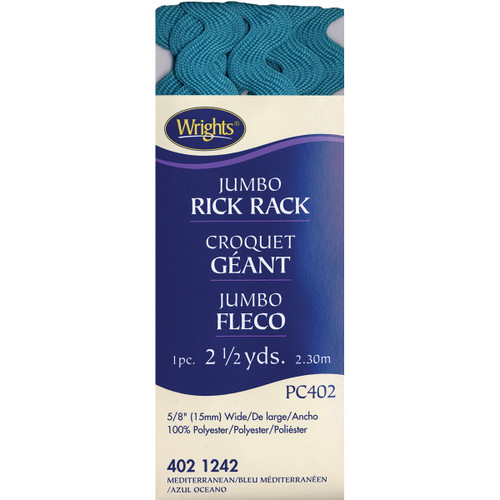 Wrights Jumbo Rickrack .625"X2.5yd-Mediterranean - 117-402-1242 - 070659724411