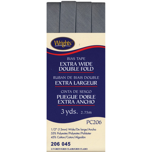 Wrights Double Fold Bias Tape .5"X3yd-Light Gray - 117-206-045 - 070659723759