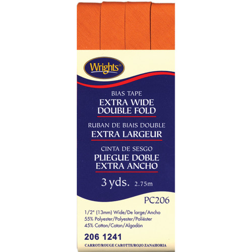 Wrights Double Fold Bias Tape .5"X3yd-Carrot - 117-206-1241 - 070659723841