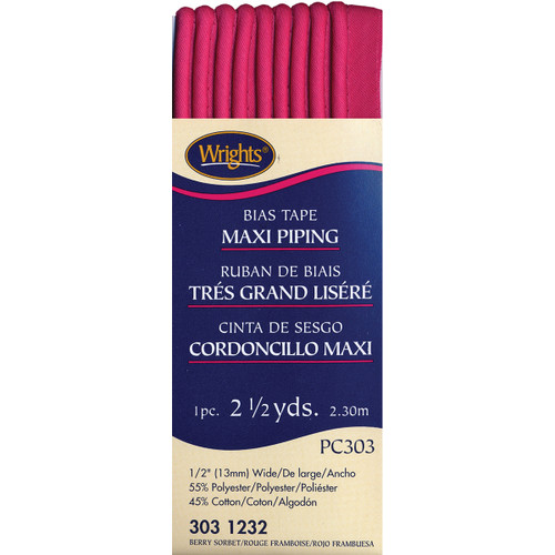 Wrights Bias Tape Maxi Piping .5"X2.5yd-Berry Sorbet - 117-303-1232 - 070659723919