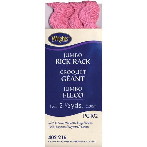 Wrights Jumbo Rickrack .625"X2.5yd-Candy Pink - 117-402-216 - 070659724428