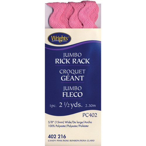 Wrights Jumbo Rickrack .625"X2.5yd-Candy Pink 117-402-216 - 070659724428