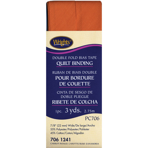 Wrights Double Fold Quilt Binding .875"X3yd-Carrot - 117-706-1241 - 070659724510
