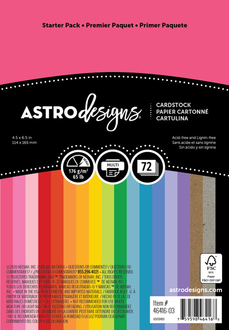 Neenah Astrodesigns Cardstock Pack 4.5"X6.5" 72/Pkg-18 Bold & Vivid Colors - 4641603 - 759598464168