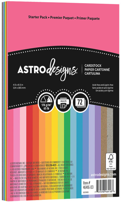 Neenah Astrodesigns Cardstock Pack 4.5"X6.5" 72/Pkg-18 Bold & Vivid Colors 4641603